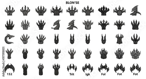 Set of Fantasy Creature Claws and Dragon Paws Icons, Pixel Art