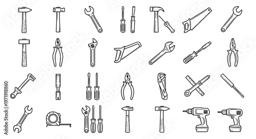 Set of Hand Tools and Power Tools, Vector Illustration - DIY, Repair, Construction Icons