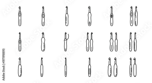 Set of Hand-Drawn Toothbrushes, Various Designs, Line Art Icons