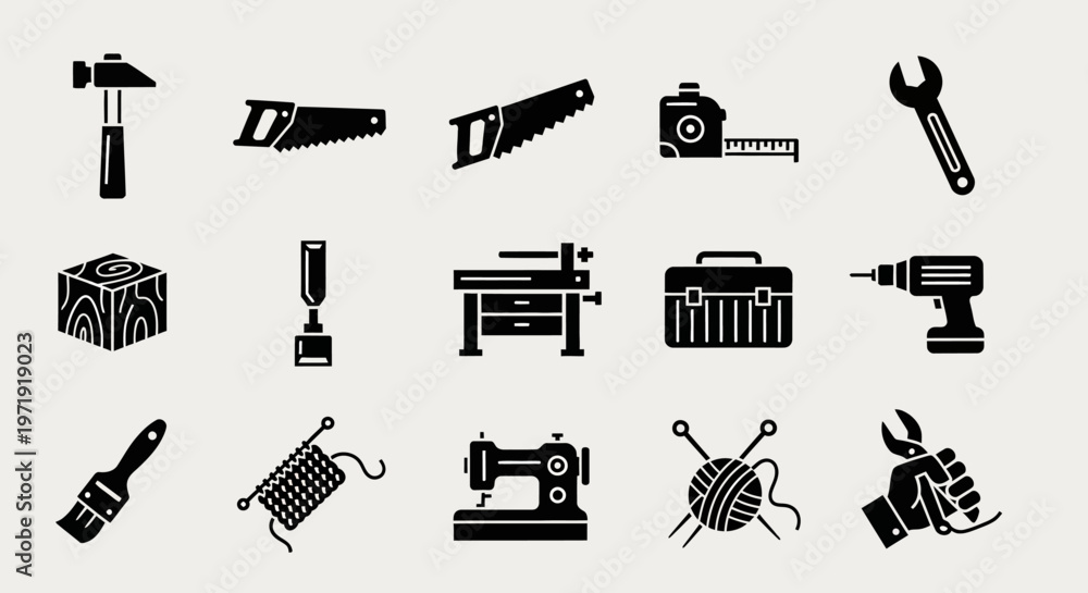 Fototapeta premium Set of Tools and Crafts Icons: DIY, Repair, and Hobby Equipment