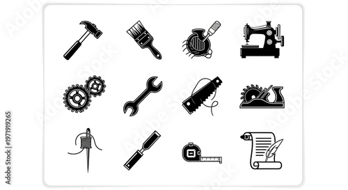 Set of Vintage Tools and Crafting Icons, Workshop and DIY Graphics