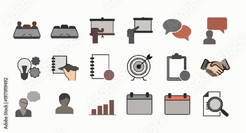 Minimal meeting teamwork solid glyph icon vector set EPS10 isolated on white