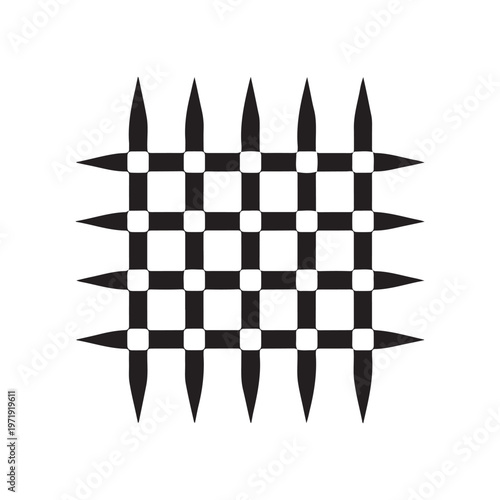 Medieval Portcullis Gate Vector Illustration: Minimalist Black and White Geometric Castle Grille Icon Representing Security, Defense, and Ancient Fortification for Modern Graphic Design Projects.