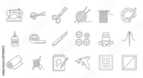 Sewing and Crafting Supplies Icon Set - Handmade Hobby Tools Collection