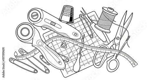 Sewing and Crafting Tools Collection - Scissors, Rotary Cutter, Thread, Thimble