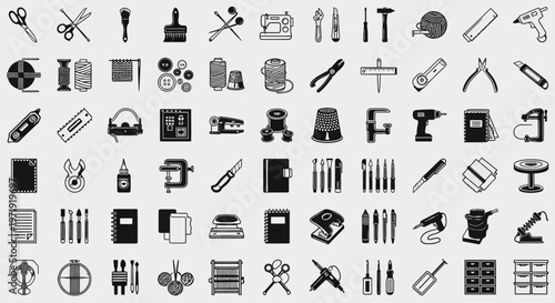 Sewing and Crafting Tools Icons Collection - Hand Drawn Style