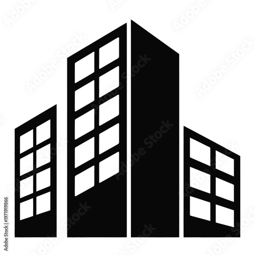 Modern multi-story building with sleek architectural design and large windows isolated on white background, Vector, illustration