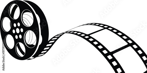 Classic film reel with animated motion lines illustrating video playback isolated on white background, Vector, illustration