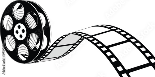Classic film strip reel with animated frames showcasing motion graphics isolated on white background, Vector, illustration