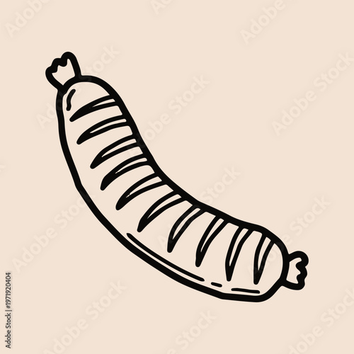 Hand drawn grilled sausage vector illustration line art. Roasted bratwurst doodle for food branding and restaurant