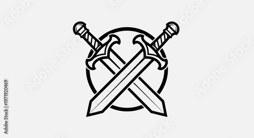 Two Crossed Swords Silhouette Inside Circle Icon
