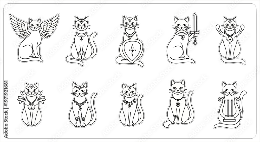 Obraz premium Whimsical Cat Icons Set, Fantasy Animals, Mythical Creatures, Vector Graphics