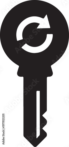 Black key icon with refresh symbol, update key, refresh icon, vector key