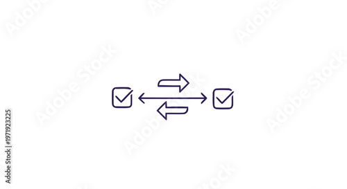 Hand-drawn sketch of two checkboxes with bidirectional arrows in between, symbolizing exchange and verification.
