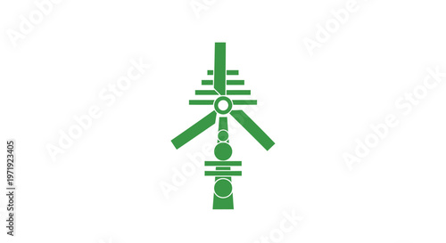 Green Wind Turbine Icon on White Background Representing Clean Energy.