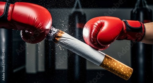 Boxer breaking cigarette in gym.
