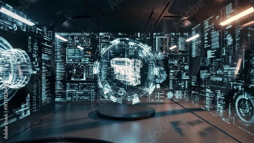 A futuristic digital tunnel with glowing blue lines and circuits