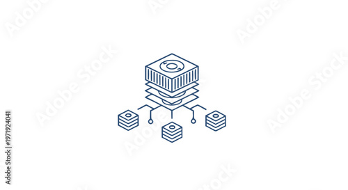 Isometric illustration of a server stack with data storage and processing.