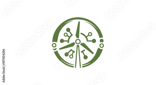 Green Wind Turbine Icon Representing Renewable Energy and Technology.