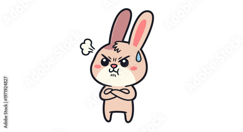 Cute Angry Rabbit Cartoon Character with Crossed Arms