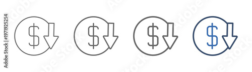 
outline icon set inflation with money design and down arrow