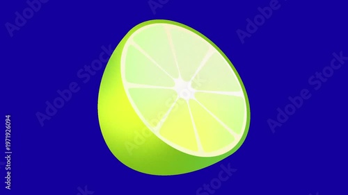 Half a slice of lime animation on blue screen
