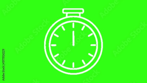 White stopwatch symbol animation on green screen