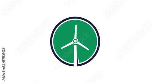 Green Wind Turbine Logo on White Background Represents Renewable Energy.