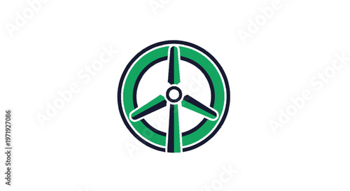 Green Wind Turbine Symbol for Renewable Energy and Sustainability.