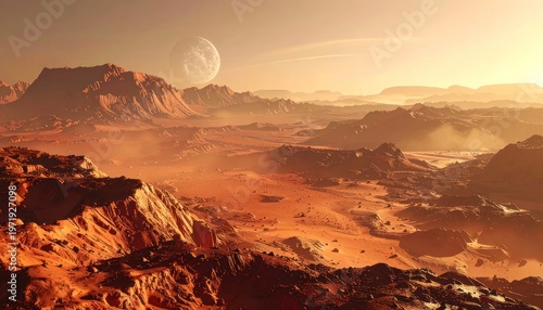 Crimson expanse beneath a celestial orb