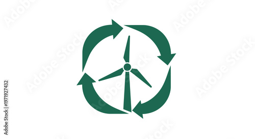 Green Wind Turbine Symbol Surrounded by Arrows Represents Renewable Energy.