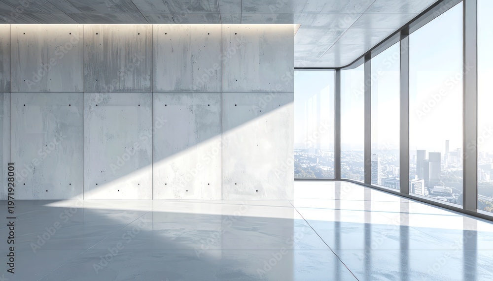Fototapeta premium Concrete expanse, luminous reflection, urban vista, serene stillness