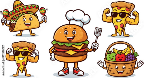 Cartoon food characters happy meal.