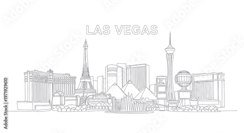 Las Vegas Skyline Outline Drawing - Iconic Hotels and Landmarks