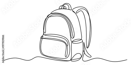 Minimalist continuous single line drawing of a school backpack for student education and travel Vector, illustration