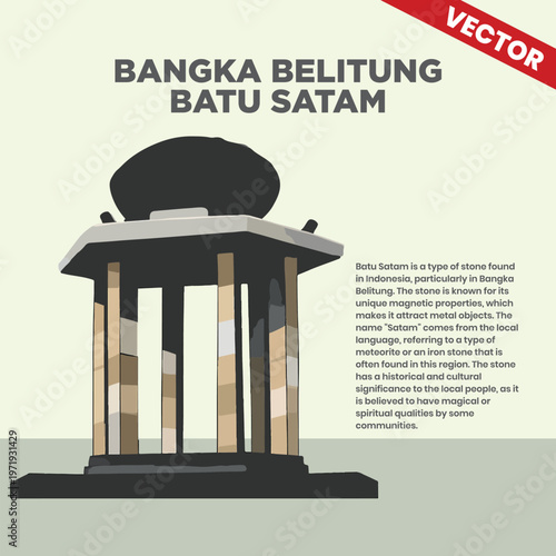Bangka Belitung Batu Satam Monument Vector Illustration Billiton Stone Meteorite Landmark Icon Indonesian Heritage Tourism Design Rare Stone Statue Architecture Travel Destination Symbol
