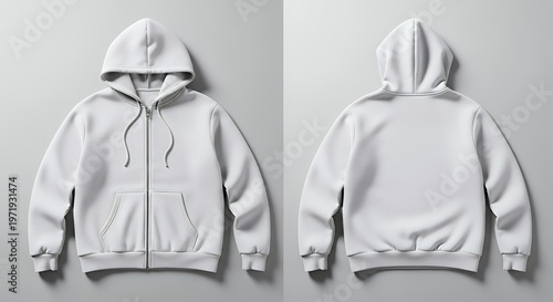 White zip-up hoodie mockup zipper hoodie front and back hoodie template hoodie mockup clothing design fashion casual hoodie isolated blank apparel cotton template