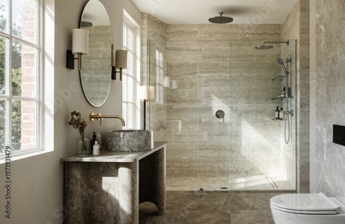 Modern Bathroom Interior Collection – Minimalist Gray Tile Design Series