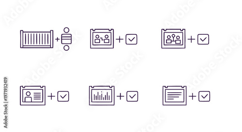 Line art icons representing various data types and validation.
