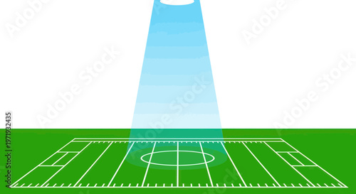Illuminated American Football Field with Spotlight Beam