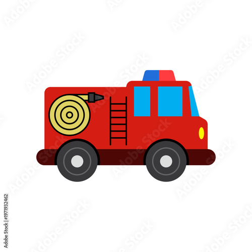 Cute cartoon illustration of a fire truck on a white background