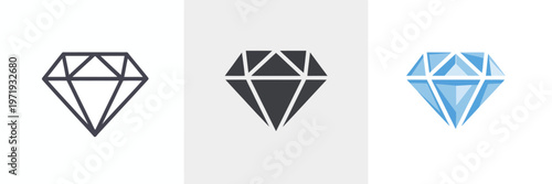 Three Minimalist Diamond in Black and Blue on White Background