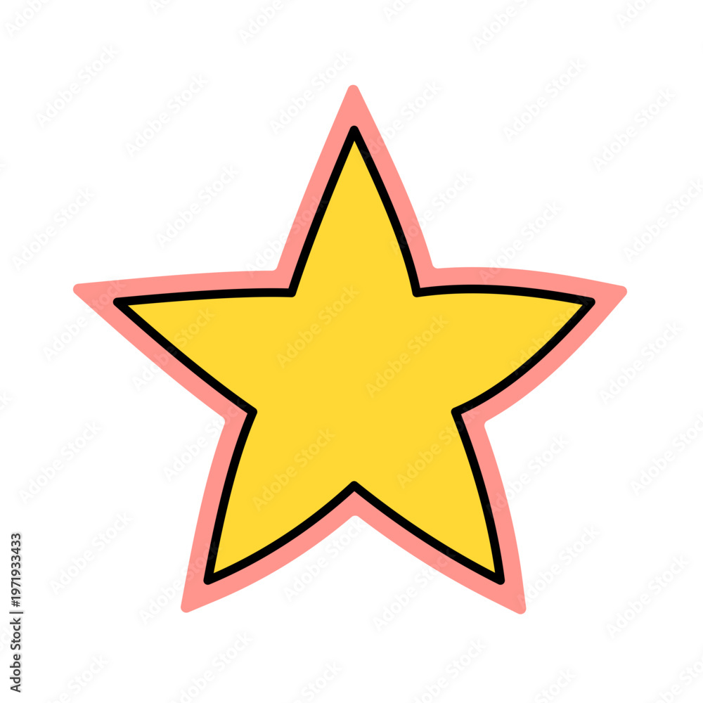Obraz premium Hand-drawn style yellow star icon with a playful pink outline, perfect for graphic design elements, achievement badges, or decorative user interface components