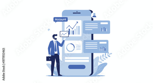 Man Interacting with Mobile Finance Application Interface.