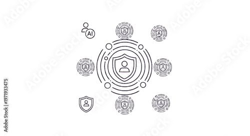 Line Art Illustration of Data Protection and Security Concepts.