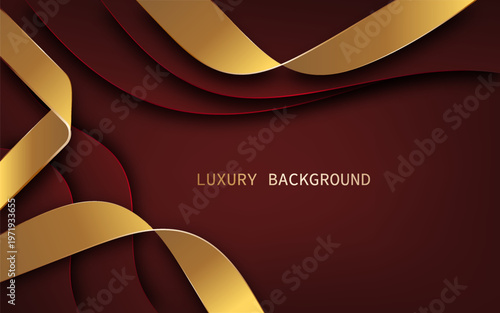 Elegant abstract luxury background with flowing golden ribbon-like curves layered over a deep black matte surface.