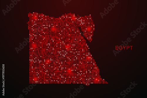Egypt Map - Digital dotted map with glowing red points on dark background, modern technology style, abstract data network design, clean minimal vector illustration.