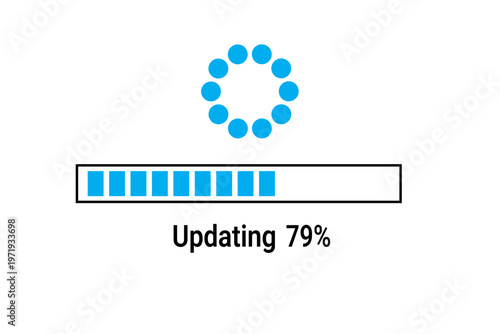 Software update progress bar showing 79 percent completion with loading icon isolated on white background