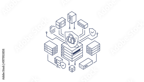 Isometric Illustration of Data Security and Cyber Protection.