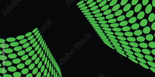 A stunning abstract arrangement of circles. Two surface with green circles on a black background